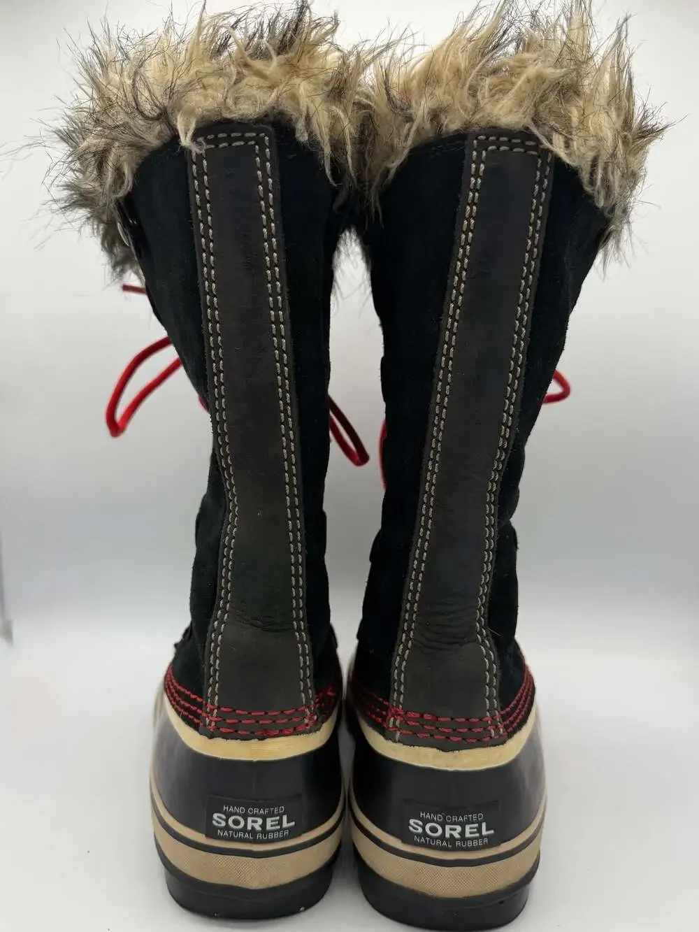 Sorel Womens Joan of Arctic Winter Boots Black Red Faux Fur Waterproof 7.5